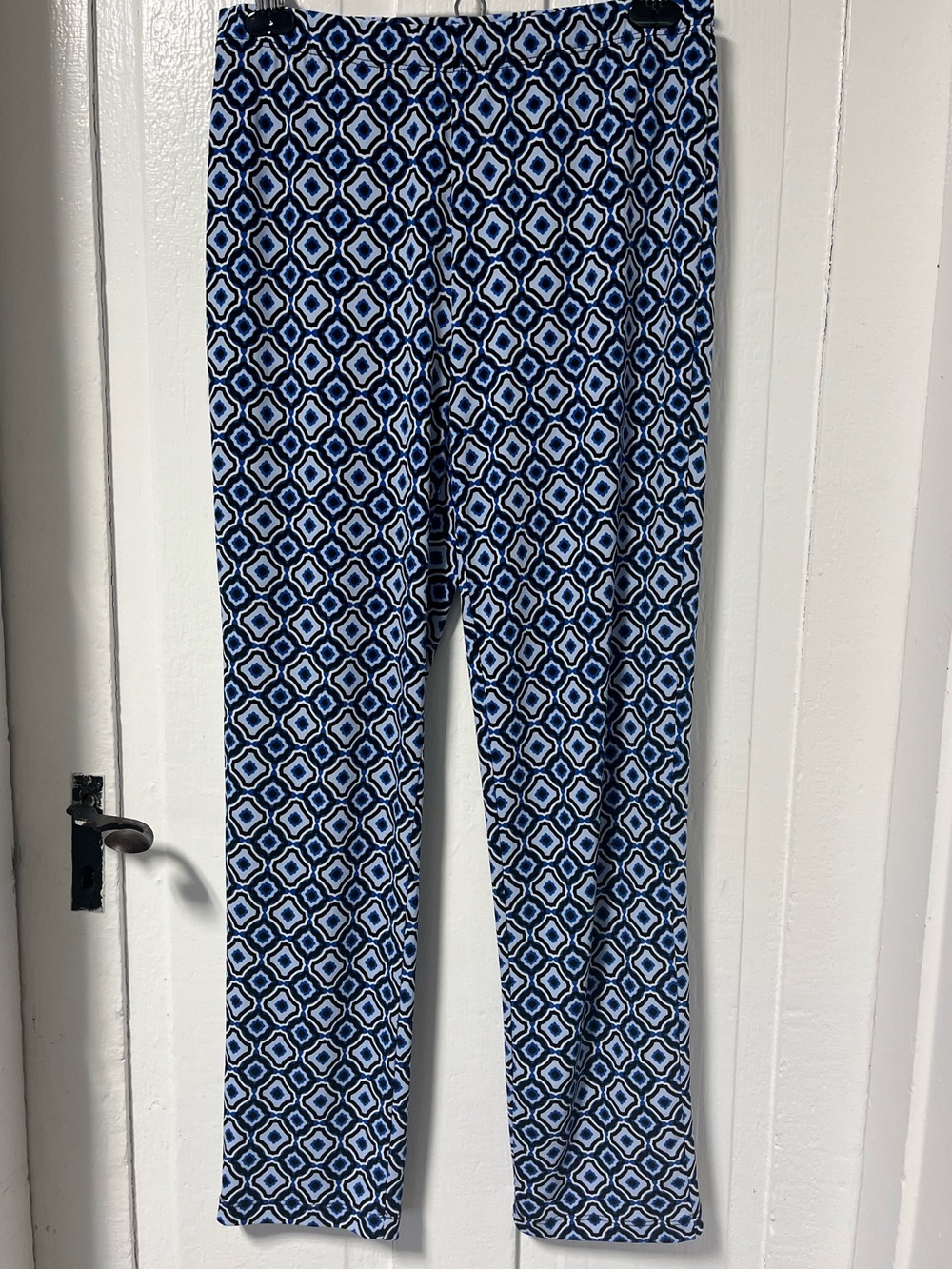 Clara Sun Woo Straight Leg Pant Blue Medallion Tile Print Size Medium